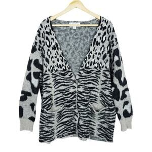Wildfox Cardigan Small Leopard Zebra Animal Print Black Gray Oversized Cozy